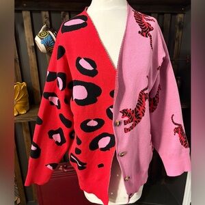 Emery Rose Red and Pink Animal Print Cardigan